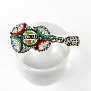 Antique Micromosaic Guitar Venezia Brooch